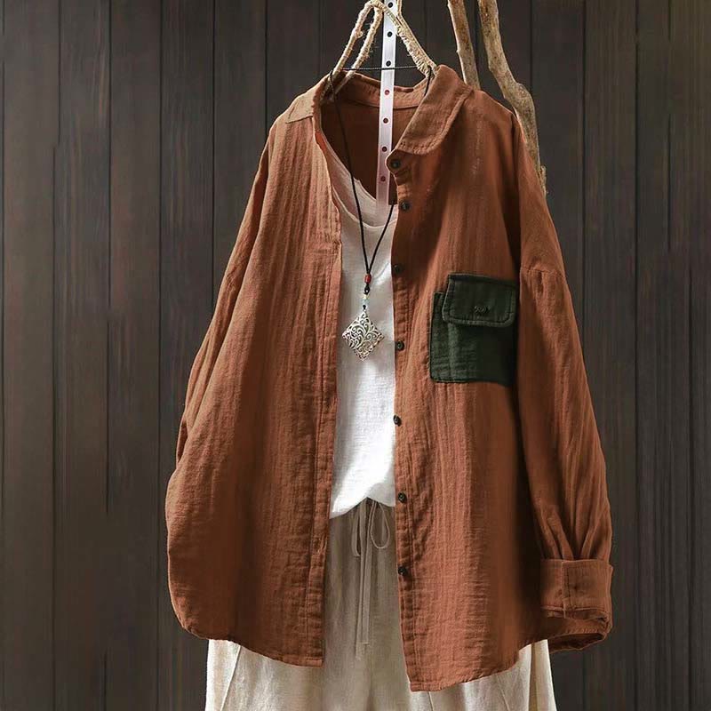 Camicia da donna in cotone a maniche lunghe con bottoni a contrasto e tasche Buddha Stones Fall - Arancia - US4-8/10， UK/AU8-12/14，EU36-40/42 (F) - image 14