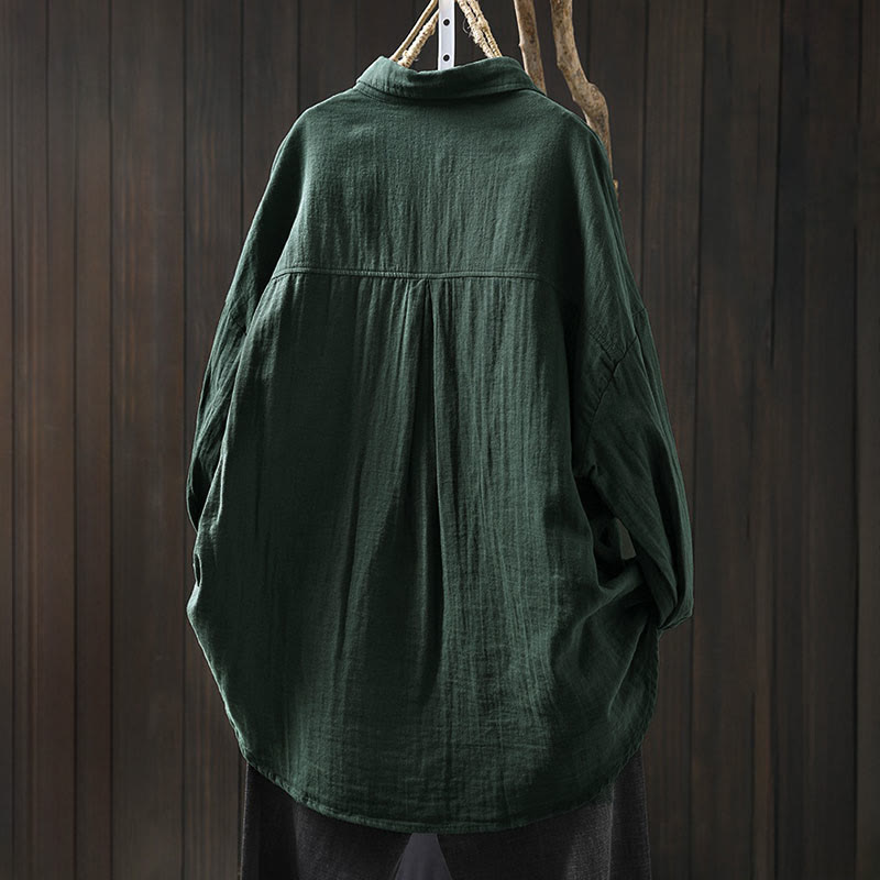 Camicia da donna in cotone a maniche lunghe con bottoni a contrasto e tasche Buddha Stones Fall - image 1