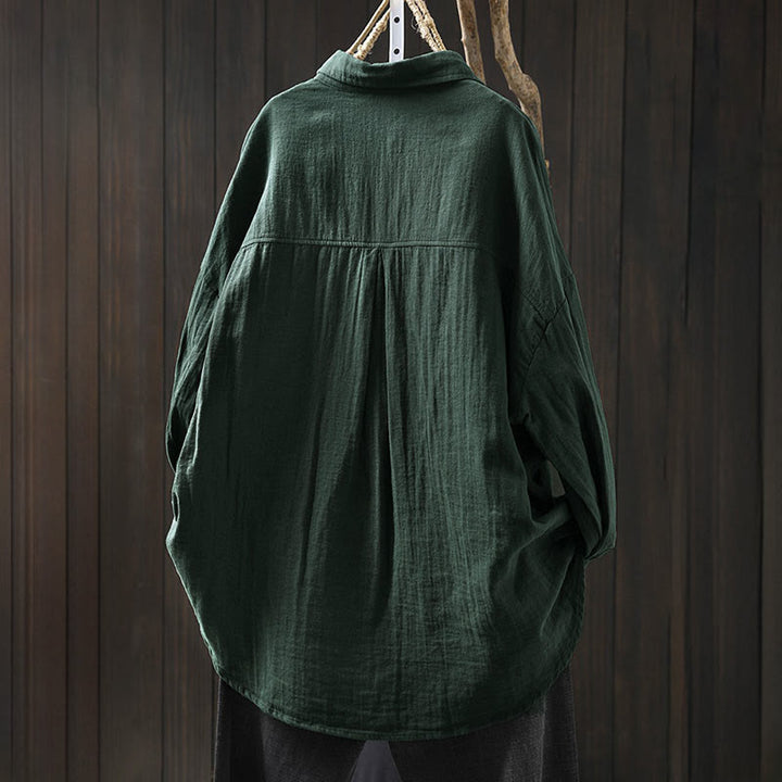 Camicia da donna in cotone a maniche lunghe con bottoni a contrasto e tasche Buddha Stones Fall - image 1