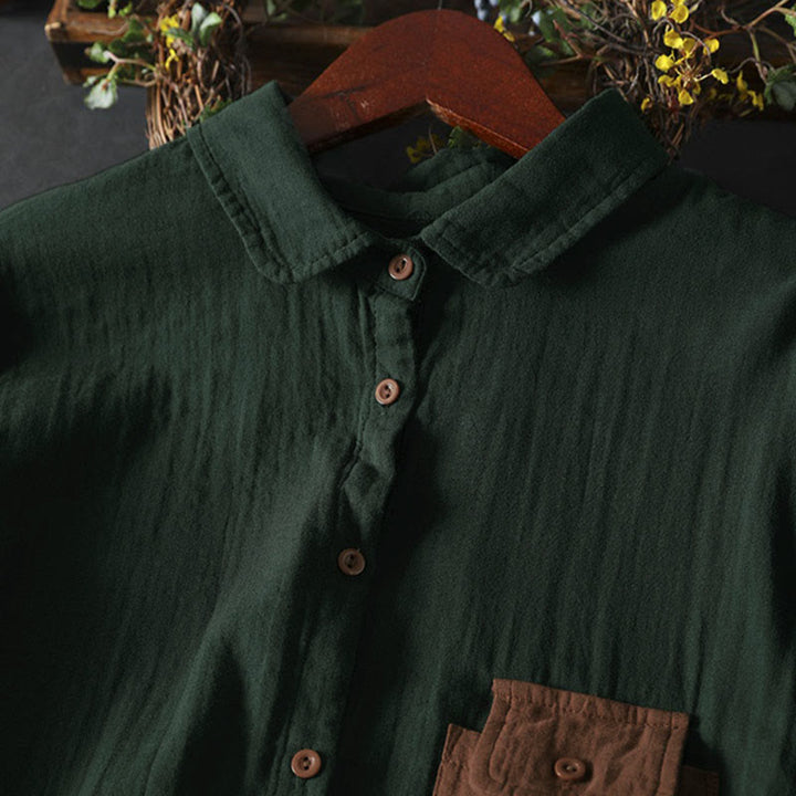 Camicia da donna in cotone a maniche lunghe con bottoni a contrasto e tasche Buddha Stones Fall - image 4