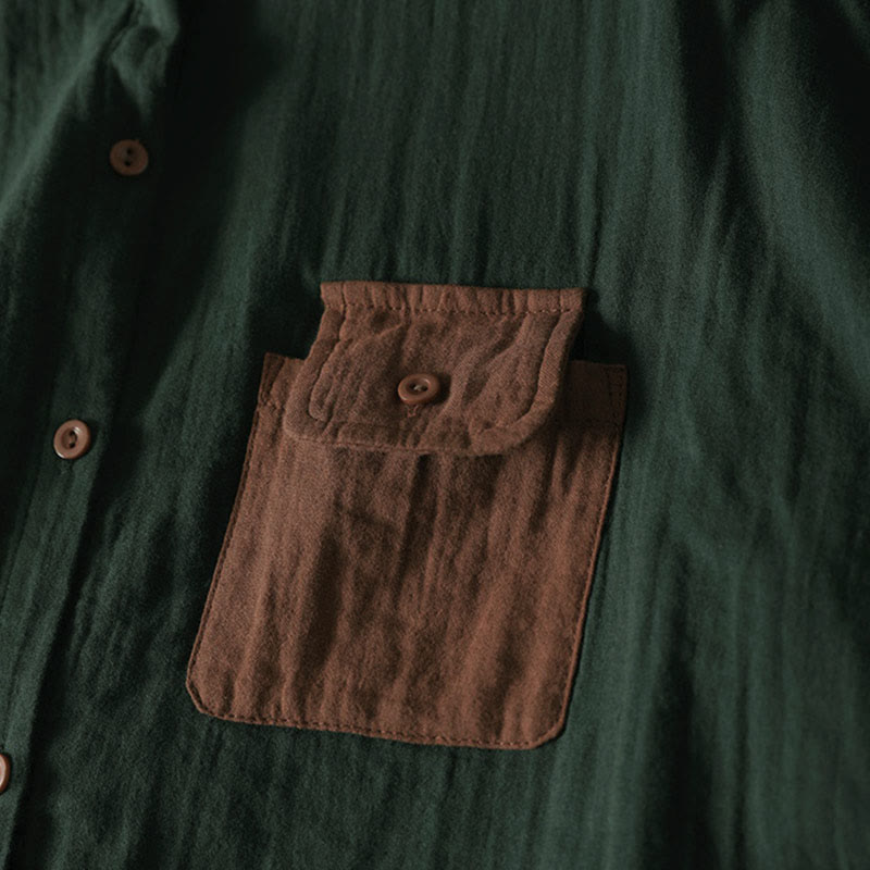 Camicia da donna in cotone a maniche lunghe con bottoni a contrasto e tasche Buddha Stones Fall - image 5