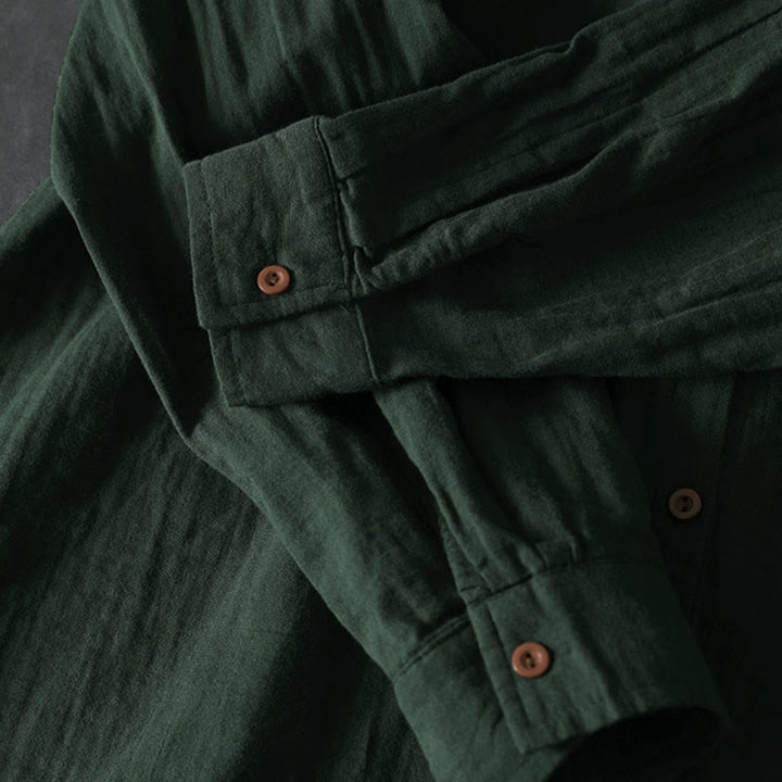 Camicia da donna in cotone a maniche lunghe con bottoni a contrasto e tasche Buddha Stones Fall - image 8