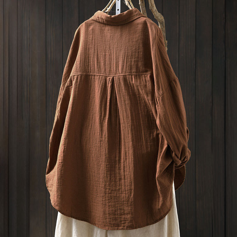 Camicia da donna in cotone a maniche lunghe con bottoni a contrasto e tasche Buddha Stones Fall - image 15