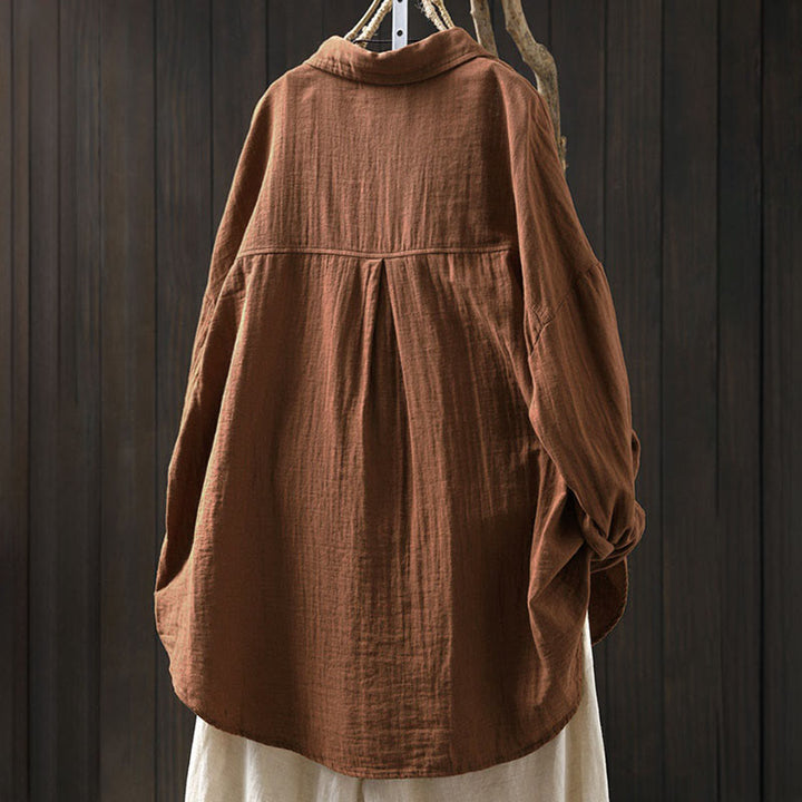 Camicia da donna in cotone a maniche lunghe con bottoni a contrasto e tasche Buddha Stones Fall - image 15