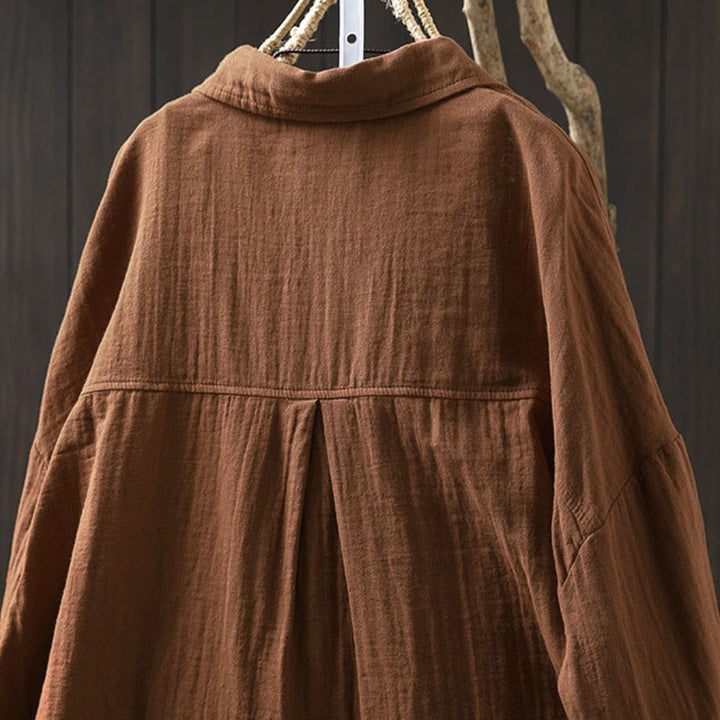 Camicia da donna in cotone a maniche lunghe con bottoni a contrasto e tasche Buddha Stones Fall - image 17