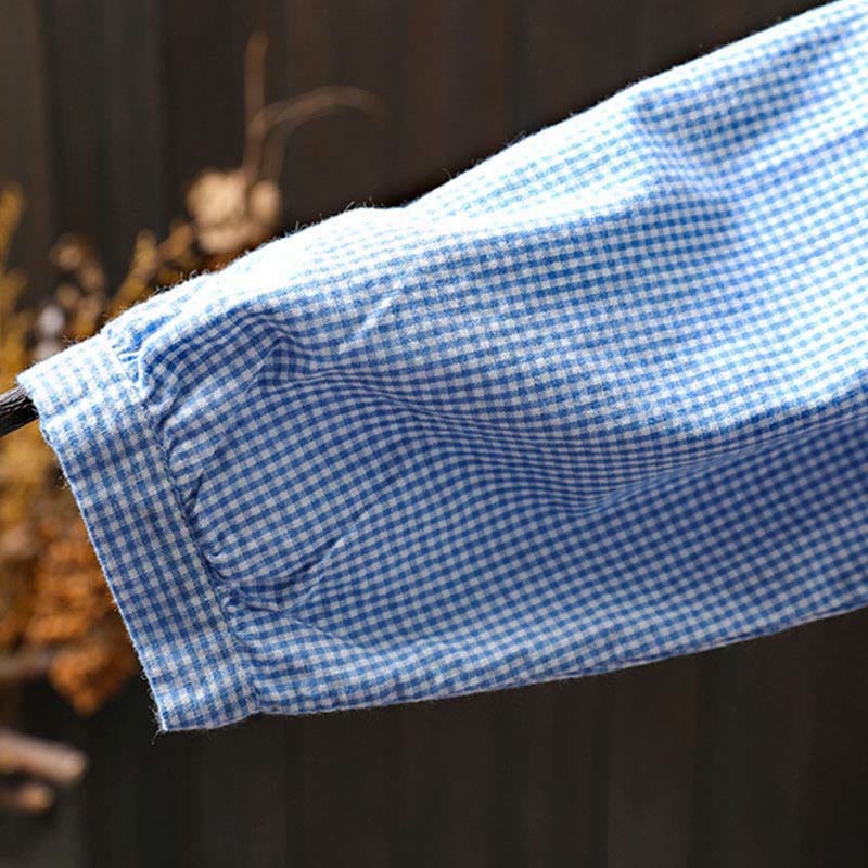 Camicia da donna in cotone a maniche lunghe con bottoni e motivo a quadri piccoli Buddha Stones Spring - image 6