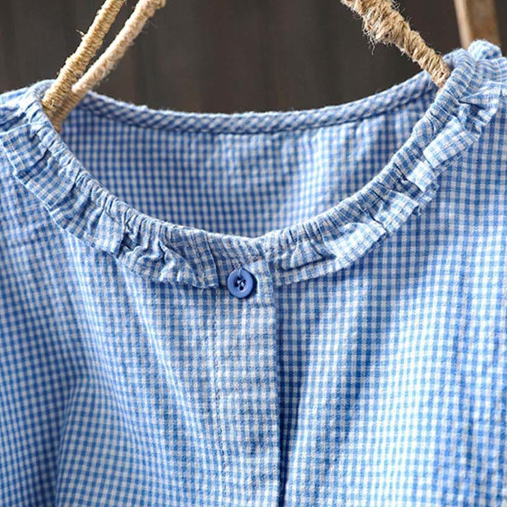 Camicia da donna in cotone a maniche lunghe con bottoni e motivo a quadri piccoli Buddha Stones Spring - image 4