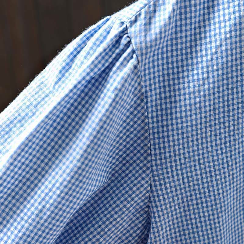 Camicia da donna in cotone a maniche lunghe con bottoni e motivo a quadri piccoli Buddha Stones Spring - image 7