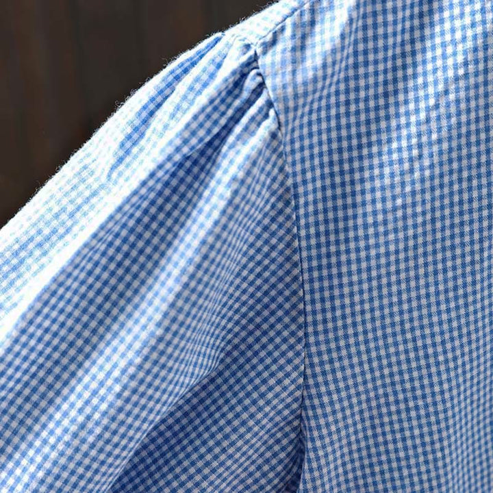 Camicia da donna in cotone a maniche lunghe con bottoni e motivo a quadri piccoli Buddha Stones Spring - image 7