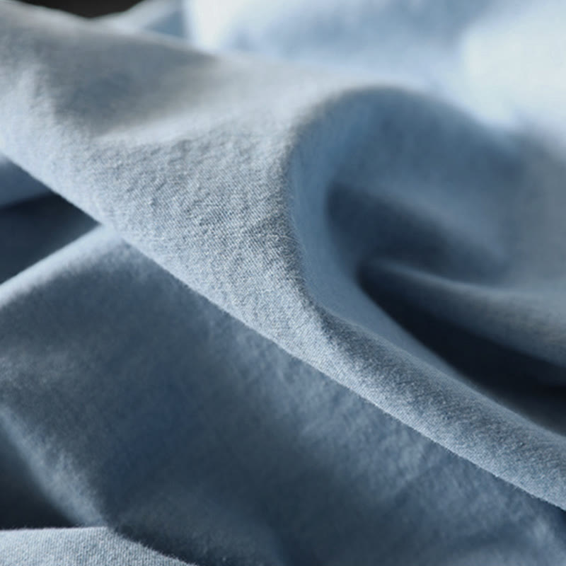 Camicia da donna a maniche lunghe in denim di cotone con bottoni mezzi, ricamo floreale e geometrie Buddha Stones - image 15