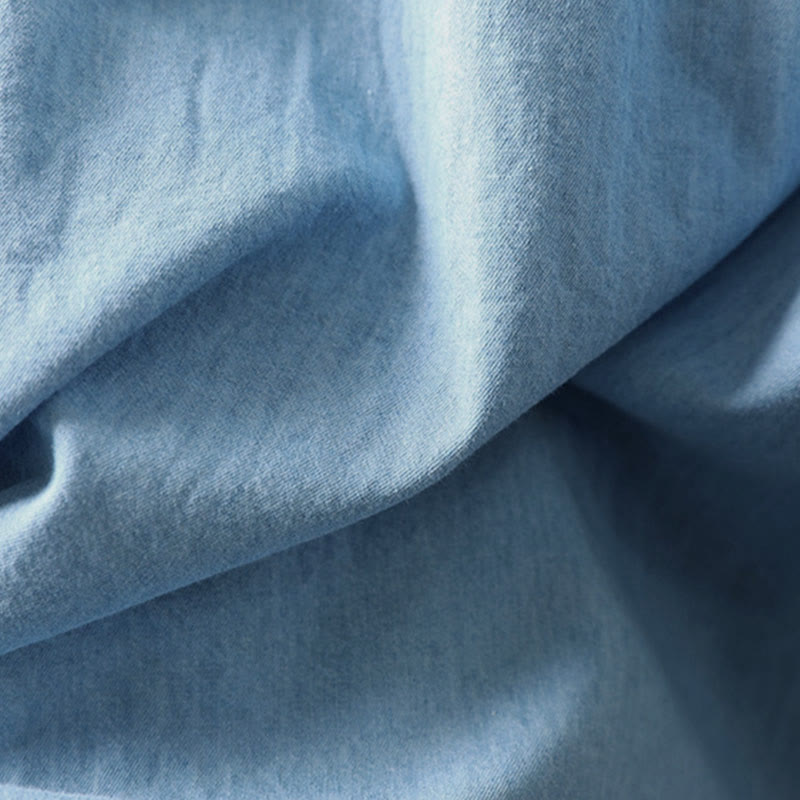 Camicia da donna a maniche lunghe in denim di cotone con bottoni mezzi, ricamo floreale e geometrie Buddha Stones - image 16