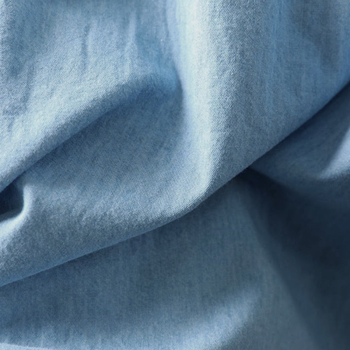 Camicia da donna a maniche lunghe in denim di cotone con bottoni mezzi, ricamo floreale e geometrie Buddha Stones - image 16