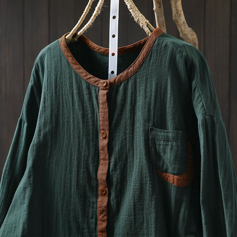 Camicia da donna in cotone a maniche lunghe con bottoni a contrasto Buddha Stones Spring - image 1