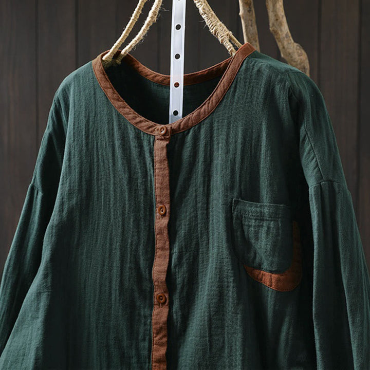 Camicia da donna in cotone a maniche lunghe con bottoni a contrasto Buddha Stones Spring - image 1