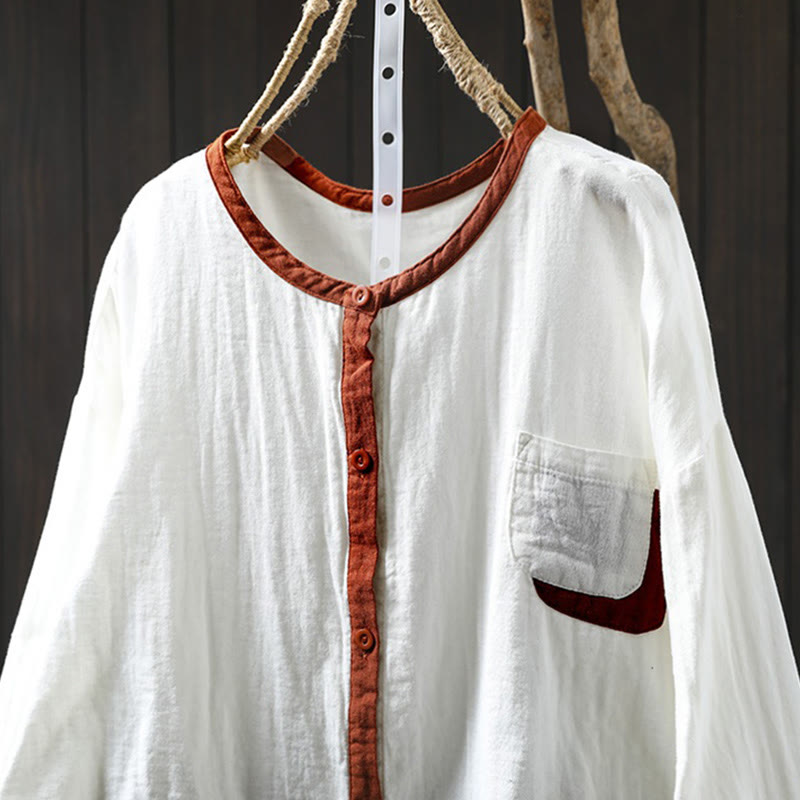 Camicia da donna in cotone a maniche lunghe con bottoni a contrasto Buddha Stones Spring - image 5