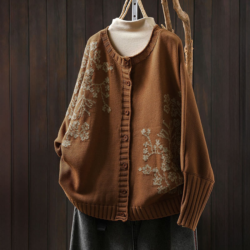 Cardigan lavorato a maglia con maniche a pipistrello lunghe in cotone con bottoni floreali Buddha Stones da donna - Perù - US4， UK/AU8，EU36-38 (F) - image 2