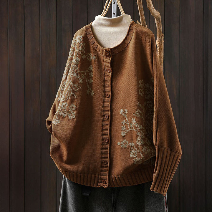 Cardigan lavorato a maglia con maniche a pipistrello lunghe in cotone con bottoni floreali Buddha Stones da donna - Perù - US4， UK/AU8，EU36-38 (F) - image 2