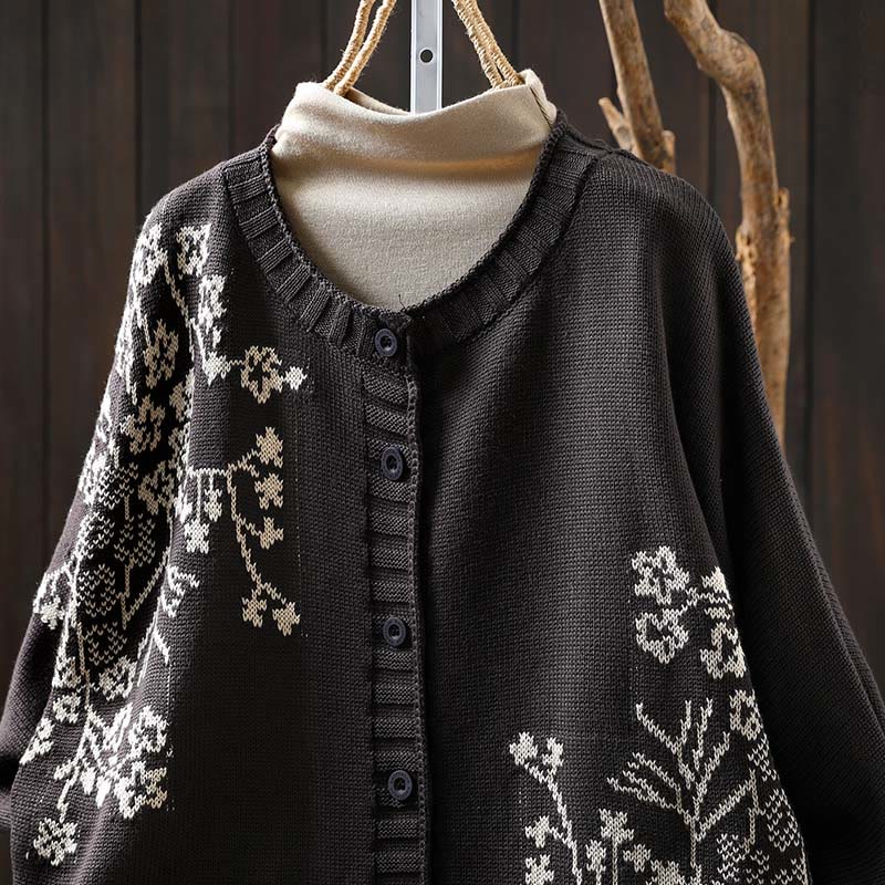 Cardigan lavorato a maglia con maniche a pipistrello lunghe in cotone con bottoni floreali Buddha Stones da donna - image 18