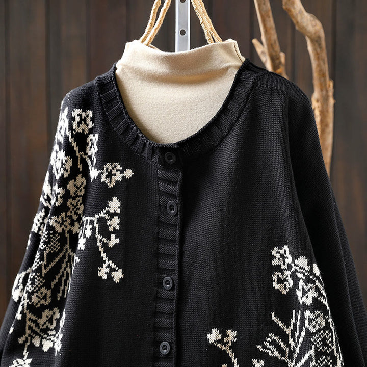 Cardigan lavorato a maglia con maniche a pipistrello lunghe in cotone con bottoni floreali Buddha Stones da donna - image 20