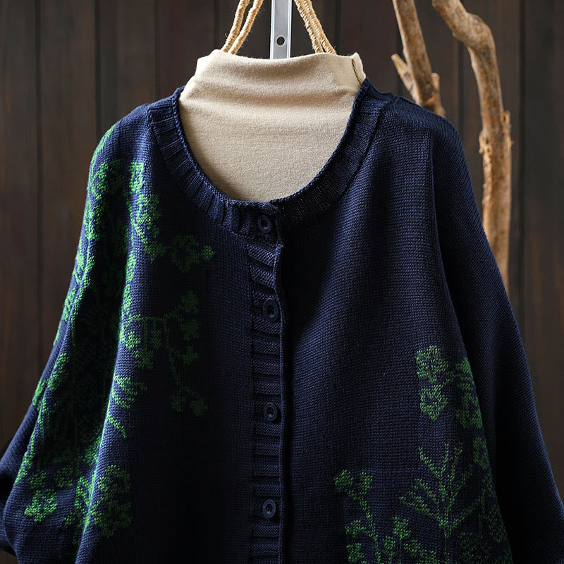 Cardigan lavorato a maglia con maniche a pipistrello lunghe in cotone con bottoni floreali Buddha Stones da donna - image 16