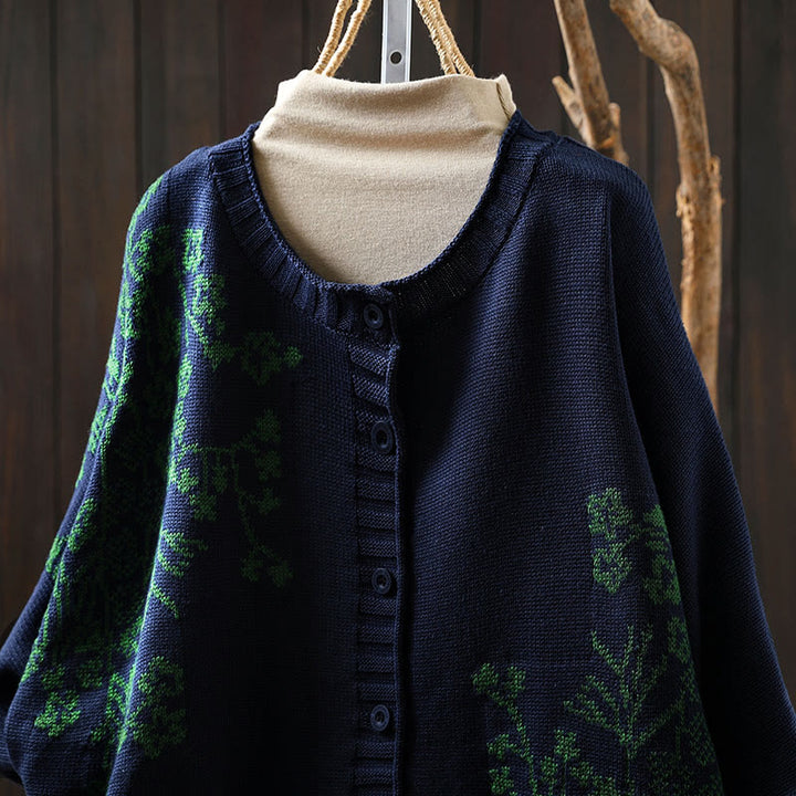 Cardigan lavorato a maglia con maniche a pipistrello lunghe in cotone con bottoni floreali Buddha Stones da donna - image 16