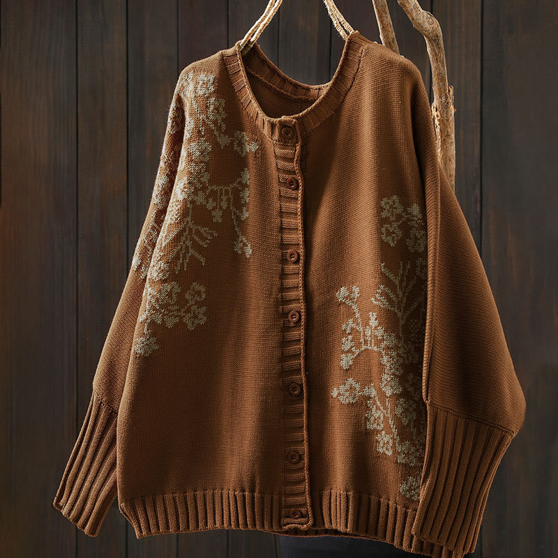 Cardigan lavorato a maglia con maniche a pipistrello lunghe in cotone con bottoni floreali Buddha Stones da donna - image 4