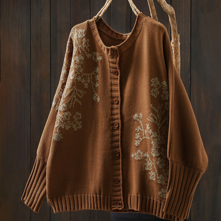 Cardigan lavorato a maglia con maniche a pipistrello lunghe in cotone con bottoni floreali Buddha Stones da donna - image 4