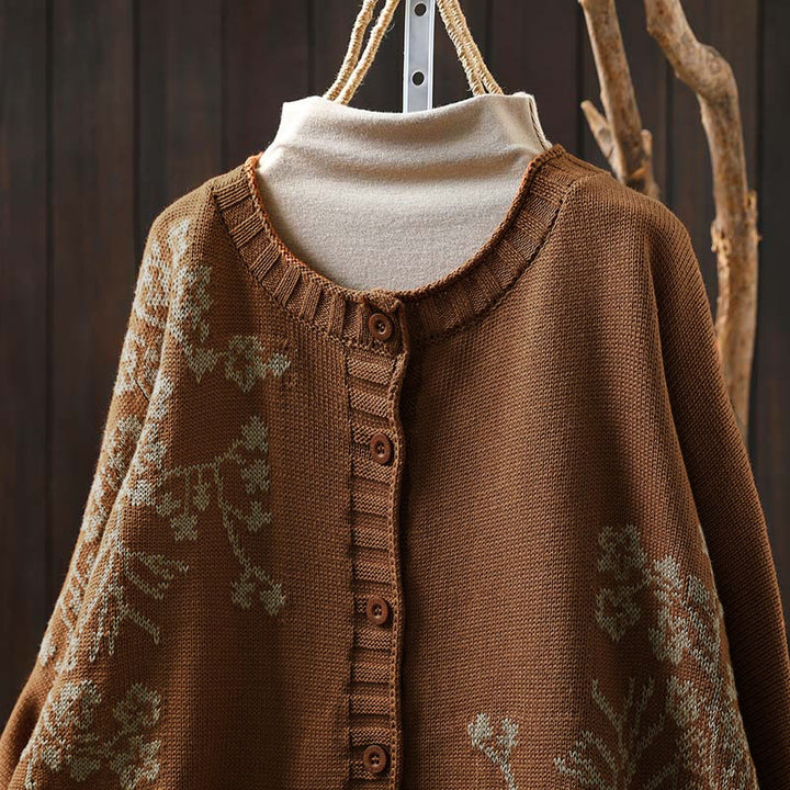 Cardigan lavorato a maglia con maniche a pipistrello lunghe in cotone con bottoni floreali Buddha Stones da donna - image 5