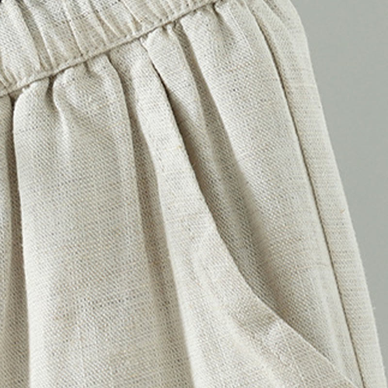 Pantaloni da donna in cotone e lino con coulisse a contrasto, modello Buddha Stones, con tasche e gamba larga - image 12