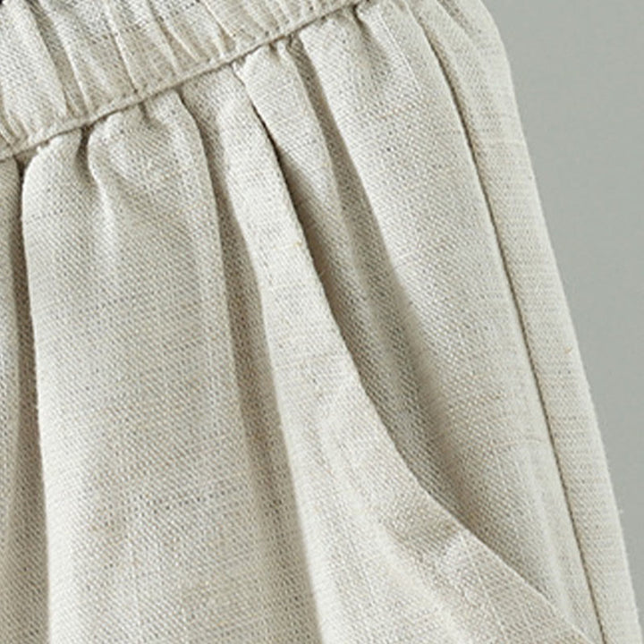 Pantaloni da donna in cotone e lino con coulisse a contrasto, modello Buddha Stones, con tasche e gamba larga - image 12