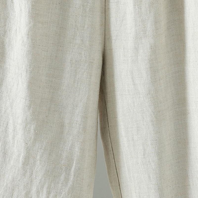 Pantaloni da donna in cotone e lino con coulisse a contrasto, modello Buddha Stones, con tasche e gamba larga - image 14