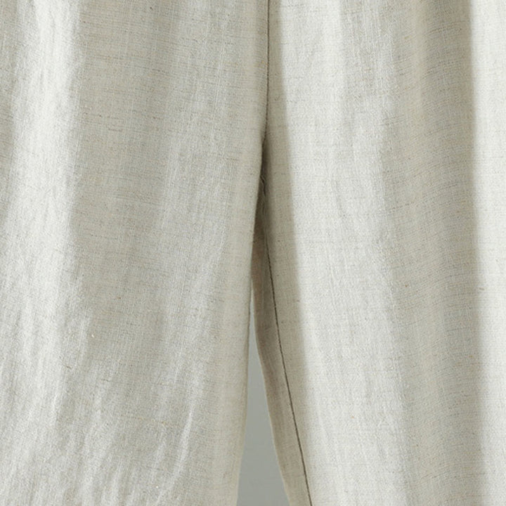 Pantaloni da donna in cotone e lino con coulisse a contrasto, modello Buddha Stones, con tasche e gamba larga - image 14