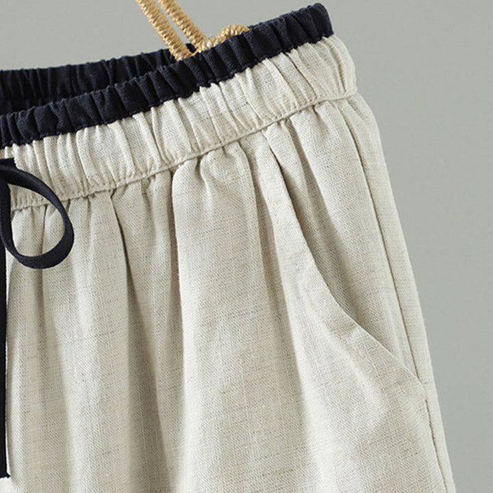 Pantaloni da donna in cotone e lino con coulisse a contrasto, modello Buddha Stones, con tasche e gamba larga - image 11