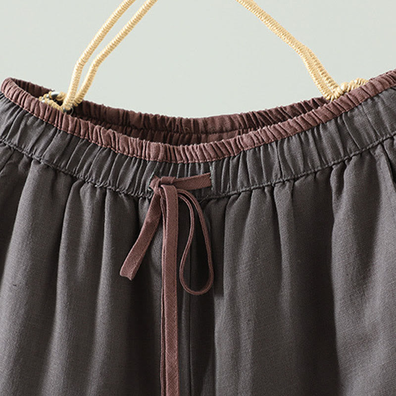 Pantaloni da donna in cotone e lino con coulisse a contrasto, modello Buddha Stones, con tasche e gamba larga - image 18