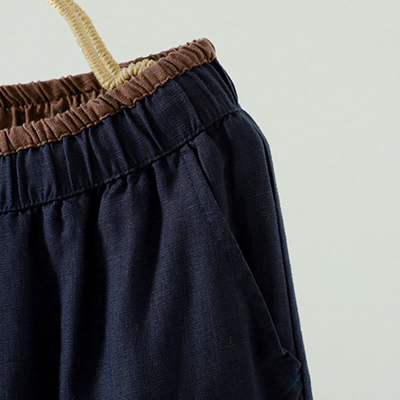 Pantaloni da donna in cotone e lino con coulisse a contrasto, modello Buddha Stones, con tasche e gamba larga - image 3