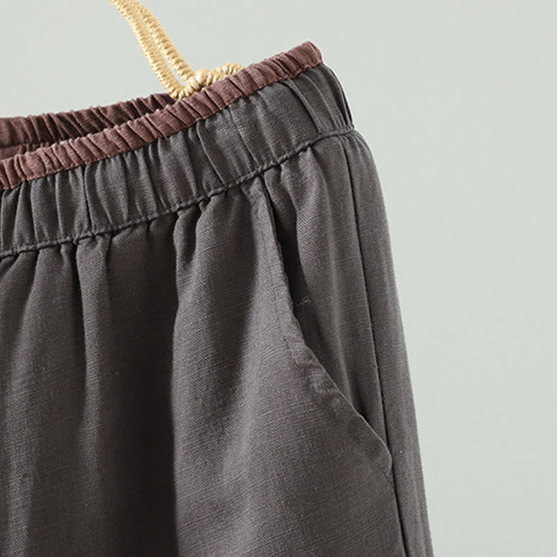 Pantaloni da donna in cotone e lino con coulisse a contrasto, modello Buddha Stones, con tasche e gamba larga - image 19