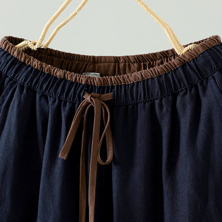 Pantaloni da donna in cotone e lino con coulisse a contrasto, modello Buddha Stones, con tasche e gamba larga - image 2