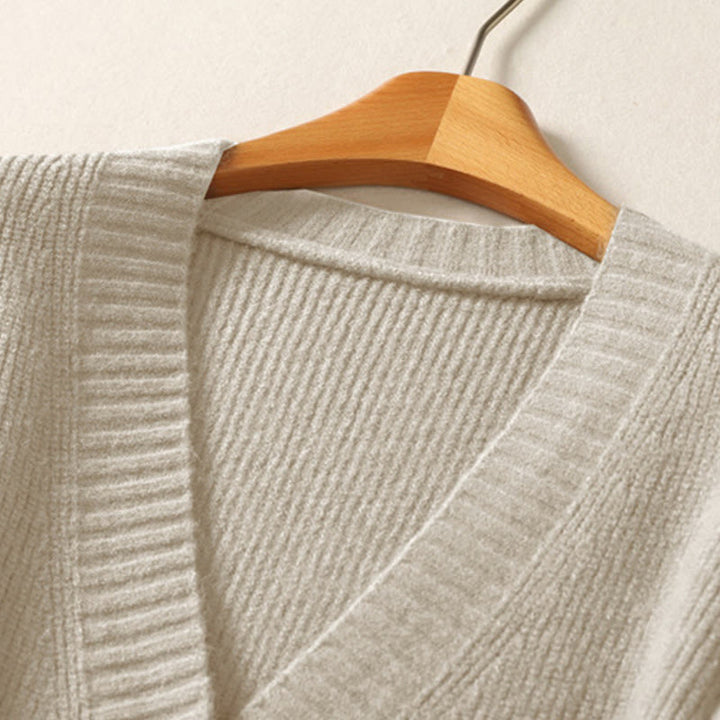 Cardigan lavorato a maglia a maniche lunghe in cotone con scollo a V e bottoni invernali Buddha Stones da donna - image 2