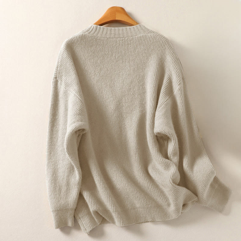 Cardigan lavorato a maglia a maniche lunghe in cotone con scollo a V e bottoni invernali Buddha Stones da donna - image 1