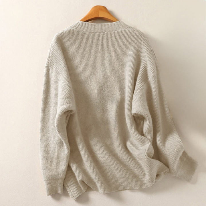 Cardigan lavorato a maglia a maniche lunghe in cotone con scollo a V e bottoni invernali Buddha Stones da donna - image 1