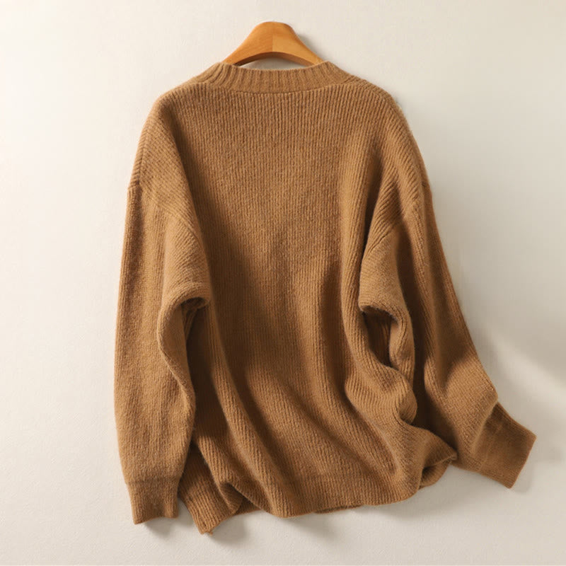 Cardigan lavorato a maglia a maniche lunghe in cotone con scollo a V e bottoni invernali Buddha Stones da donna - image 4