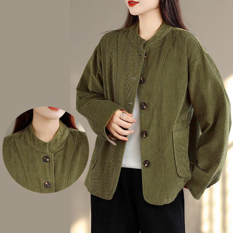 Giacca da donna in velluto a coste con maniche lunghe, tasche e bottoni con motivo Buddha Stones - image 11