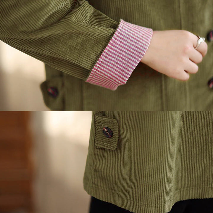 Giacca da donna in velluto a coste con maniche lunghe, tasche e bottoni con motivo Buddha Stones - image 16