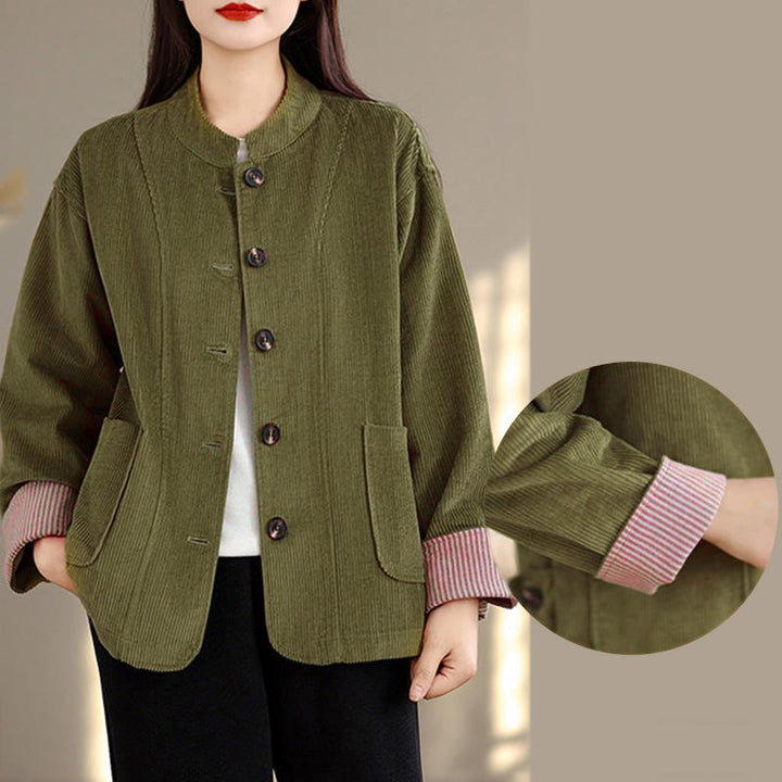 Giacca da donna in velluto a coste con maniche lunghe, tasche e bottoni con motivo Buddha Stones - image 12