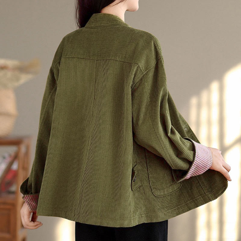 Giacca da donna in velluto a coste con maniche lunghe, tasche e bottoni con motivo Buddha Stones - image 9