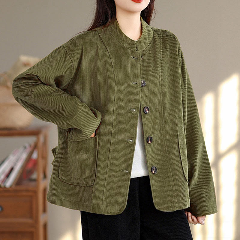 Giacca da donna in velluto a coste con maniche lunghe, tasche e bottoni con motivo Buddha Stones - image 8