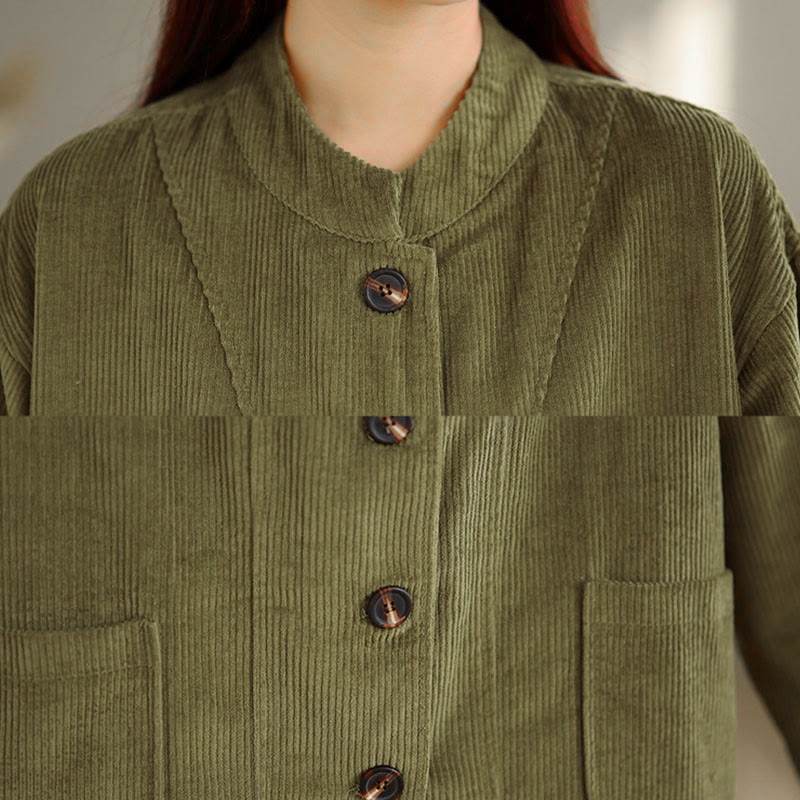 Giacca da donna in velluto a coste con maniche lunghe, tasche e bottoni con motivo Buddha Stones - image 14