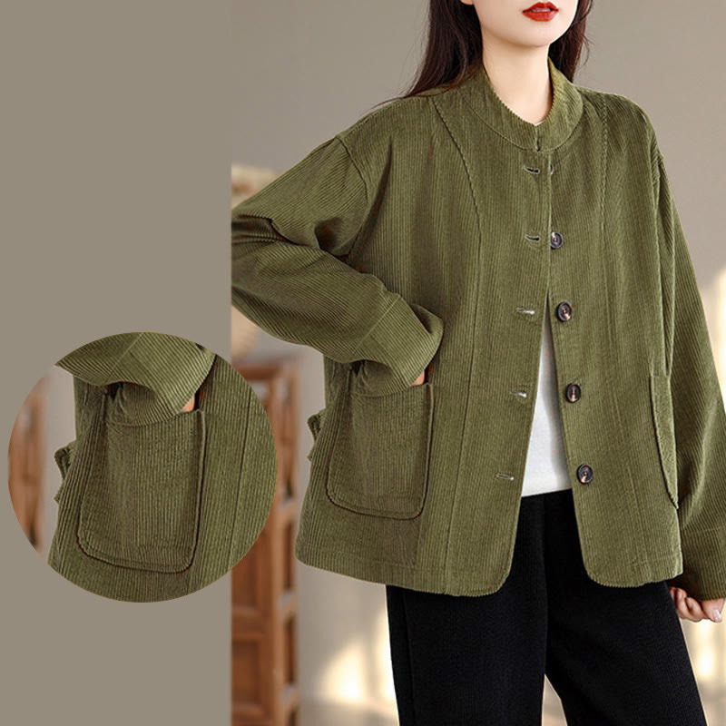 Giacca da donna in velluto a coste con maniche lunghe, tasche e bottoni con motivo Buddha Stones - image 13
