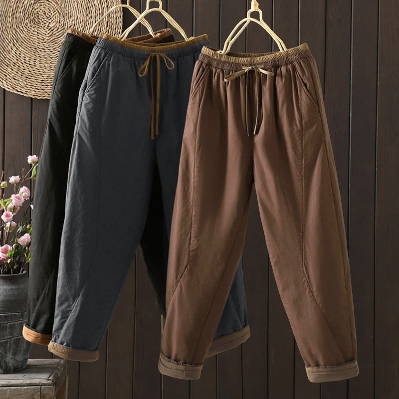 Pantaloni termici harem da donna in cotone tinta unita con tasche Buddha Stones - image 0