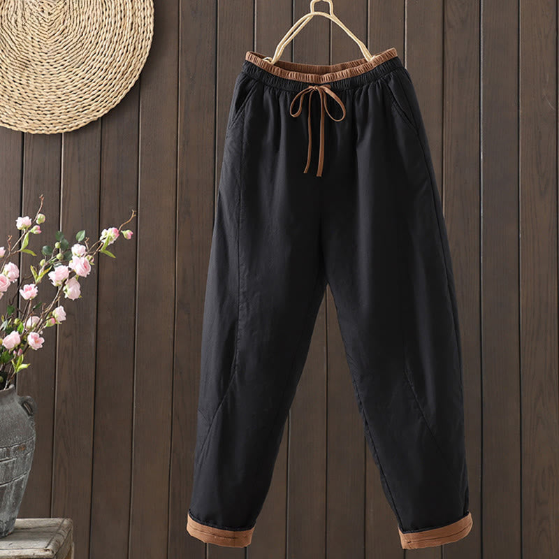 Pantaloni termici harem da donna in cotone tinta unita con tasche Buddha Stones - Nero - US8-10, UK/AU12-14, EU40-42 (2XL) - image 1